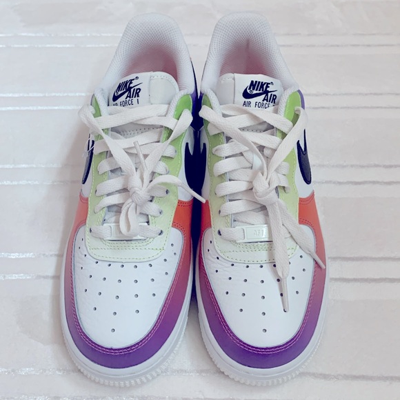 NIKE AIR FORCE 1 LOW TOP WHITE MULTI-COLOR GRADIENT LEATHER SNEAKERS - Picture 5 of 6